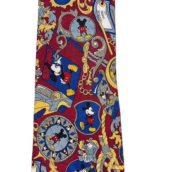 Mickey Unlimited Disney Novelty Print Tie Compass Wizard Map Red Blue Yellow - Picture 2 of 3